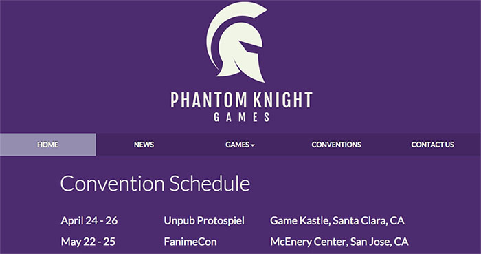 Phantom Knight Games website screenshot